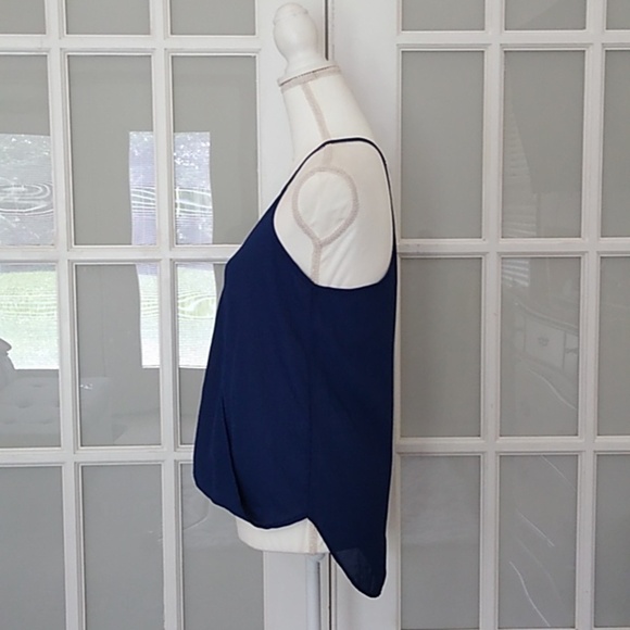 NEW Lily White Sleeveless V Neck Navy Chiffon Surplus Wrap Blouse - Picture 6 of 13